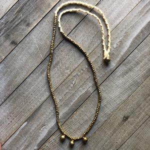 Brass Beaded Boho White Woven Long Necklace 31"